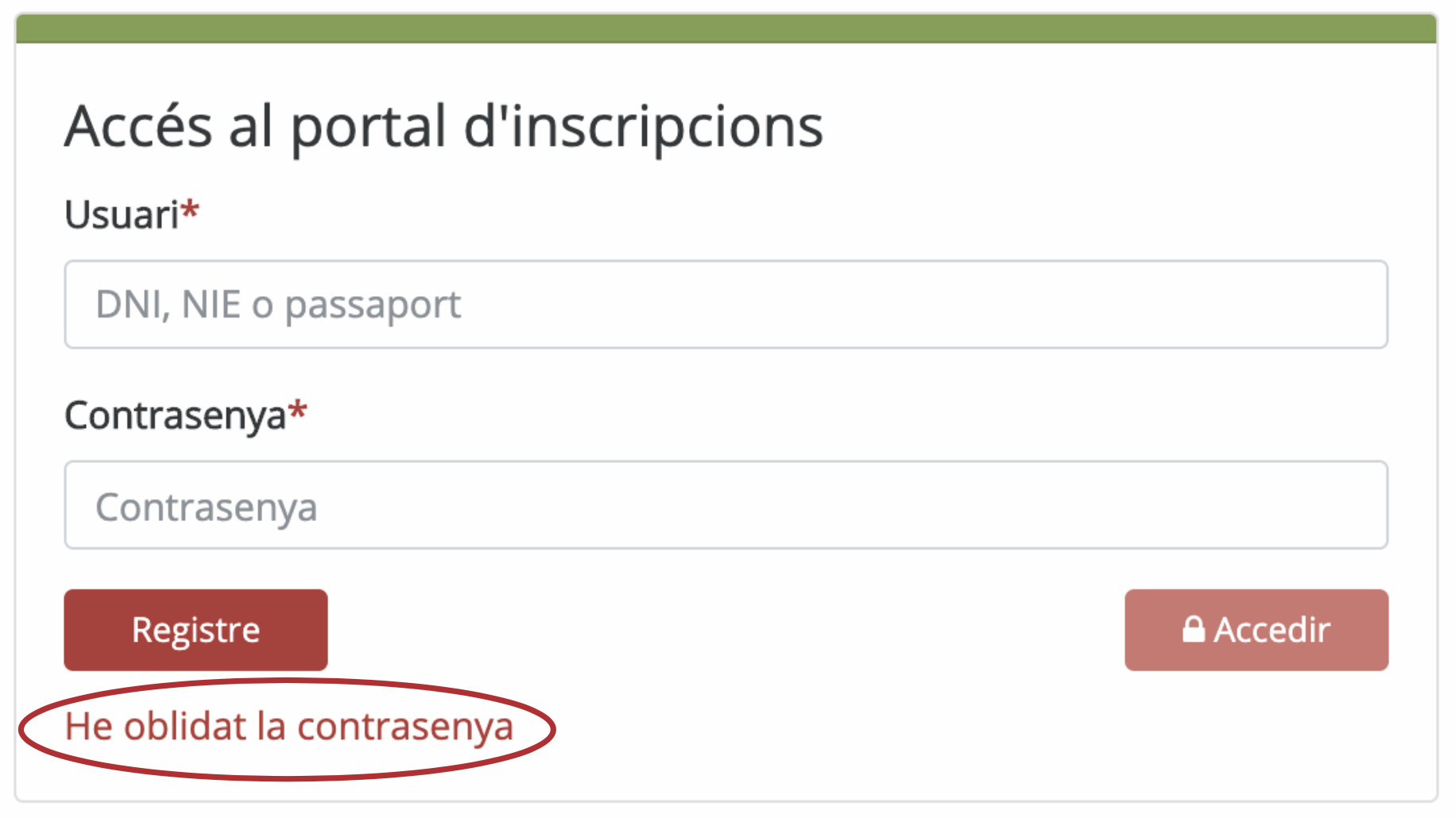 He oblidat la contrasenya