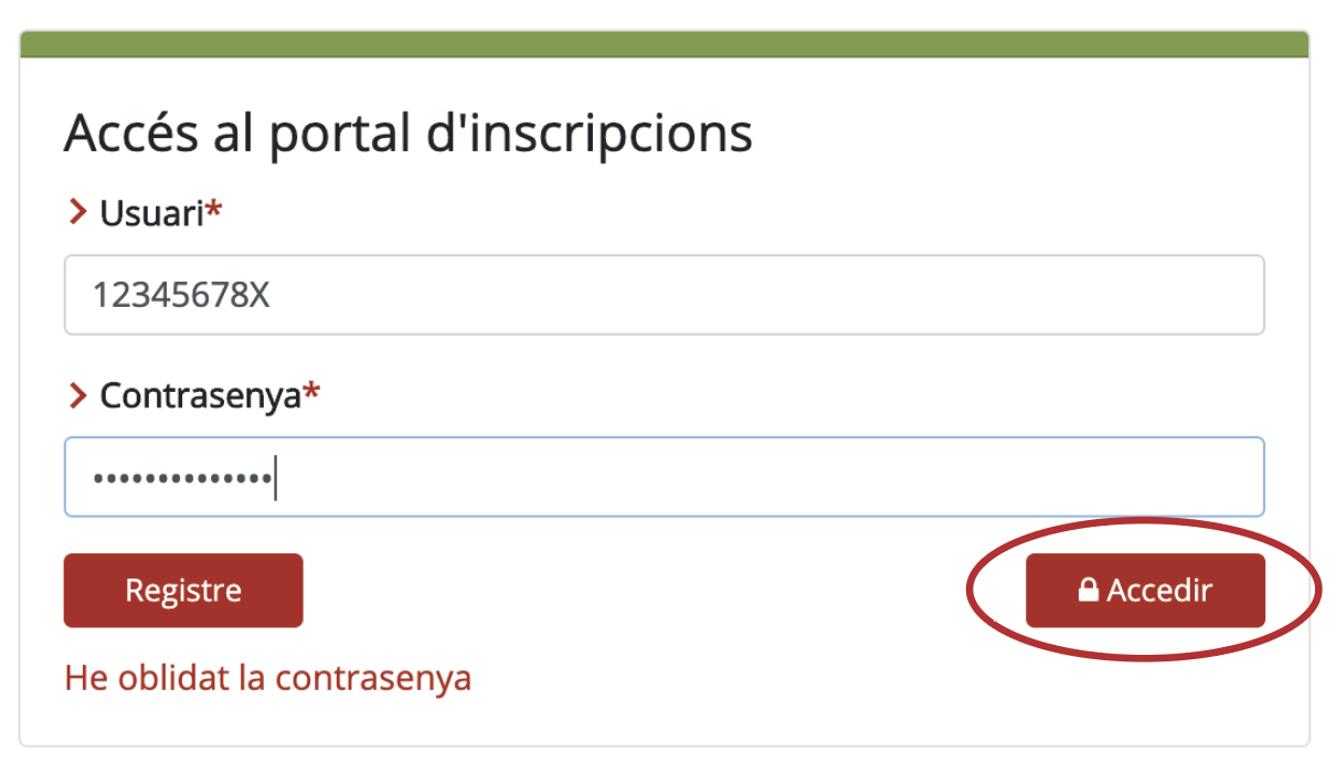 Accés al portal d'inscripcions